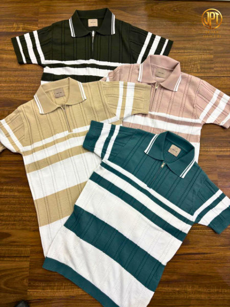 Maxzone Men’s Striped Polo Neck Half Sleeve T-Shirt